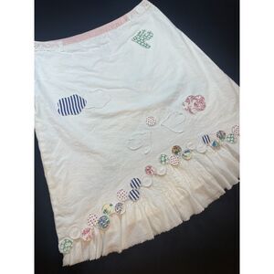 ~ Rare Anthropologie 8 Odille Skirt Boho White Applique RawHem Cotton Silk Lined